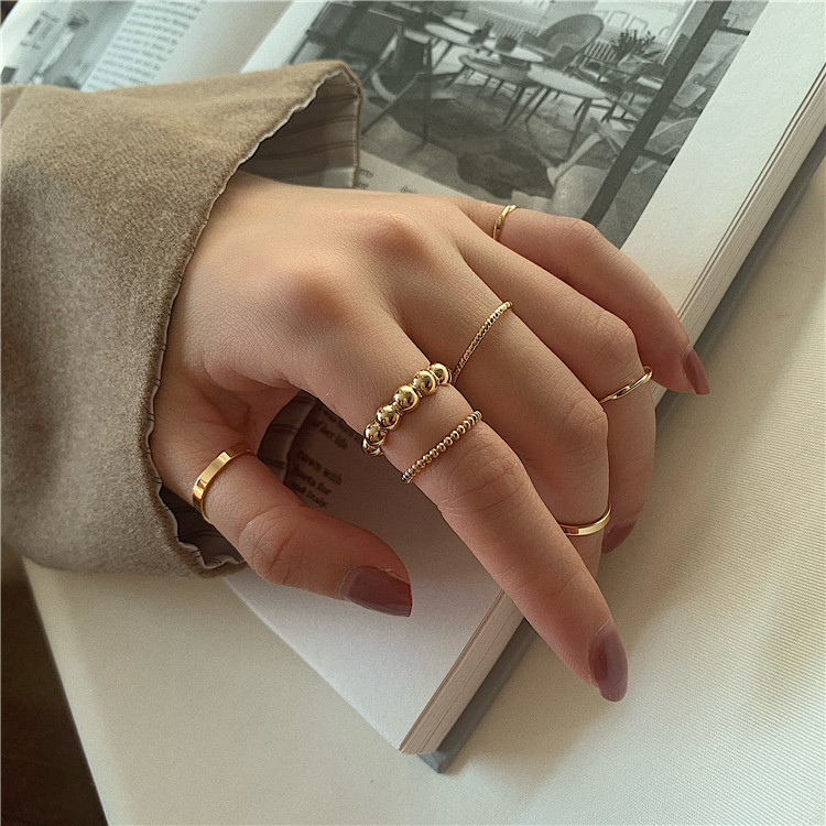 AY(CN) 8pcs / Set Cincin Geometris Warna Emas Gaya Korea Untuk Aksesoris Perhiasan