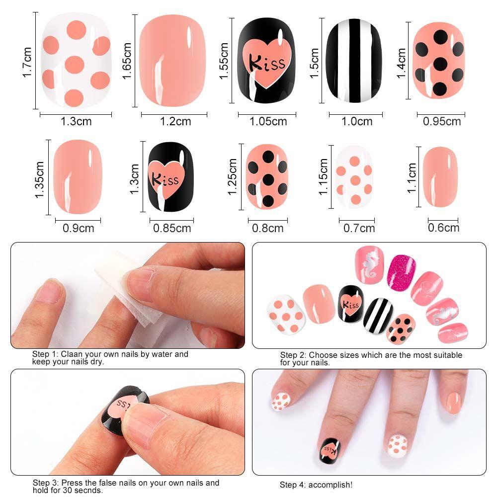 Mxbeauty Kid's Fake Nail Tips 120Pcs Anak Lucu Manicure Tools Press On Full Cover Stiker Kuku 3D