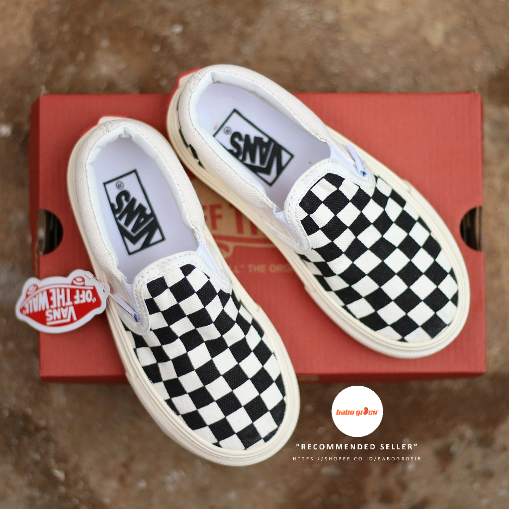 Sepatu Vans Slip On Checkerboard OG White Black Premium Import, Harga Murah, Kualitas Terbaik