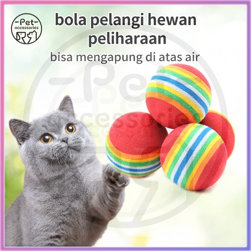 mainan bola berwarna pelangi untuk kucing elatis rendah mainan interaktif asksesoris hewan peliharaan