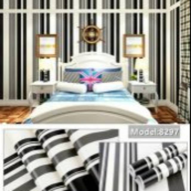 Grosir walpaper stiker dinding 3d motif salur warna hitam