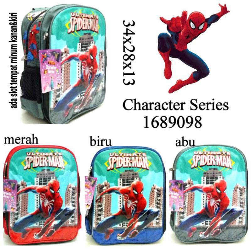 TAS RANSEL SEKOLAH CHARACTER SERIES 1689098 Tas Anak TK Gambar Spiderman Superhero Cowok