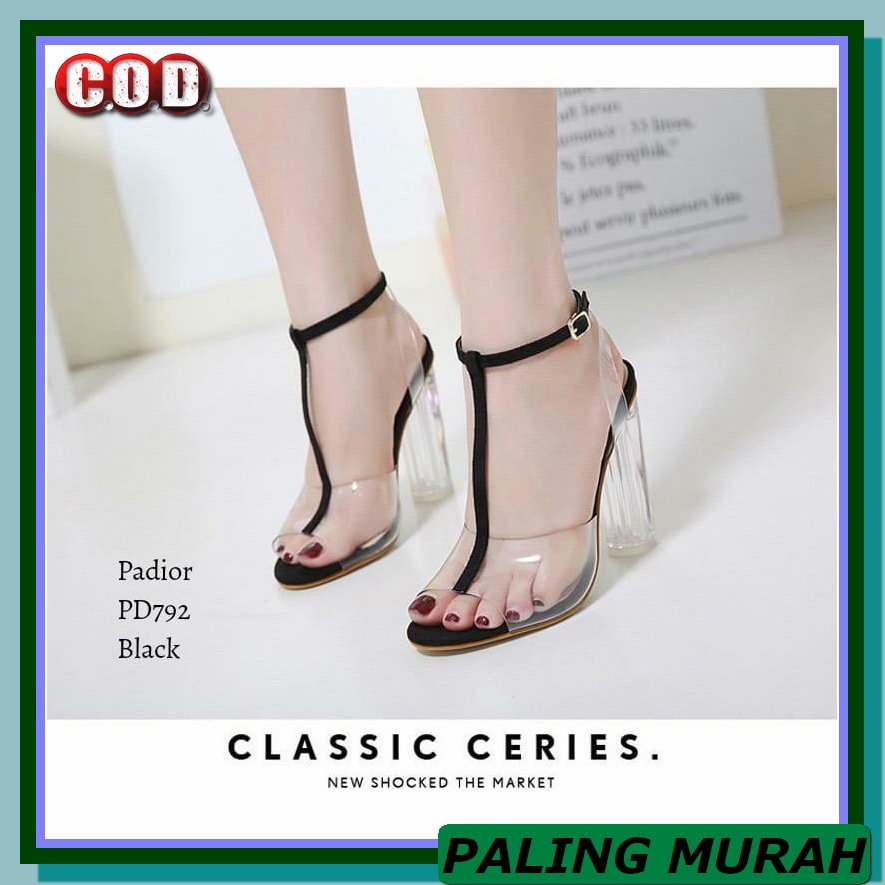 Azzashoes Hv75 High Heels Kepang Kokop Hijau Hitam Ungu Cream Sal KT554 Sandal Heels Kaca Wanita Ko