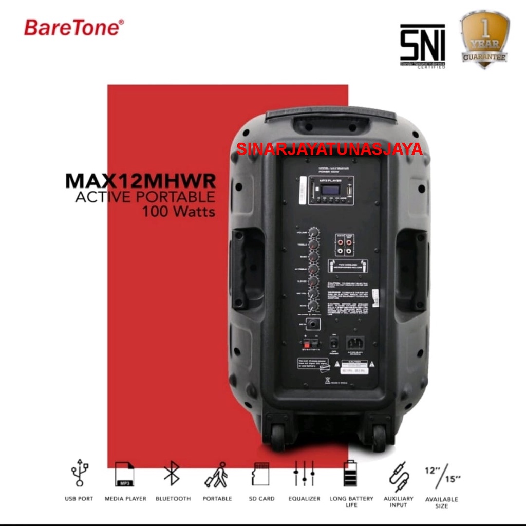 BARETONE PORTABLE SPEAKER MAX12MHWR TYPE 12 INCH