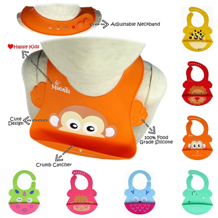 Marveila Waterproof Silicone Bib Celemek Makan Bayi