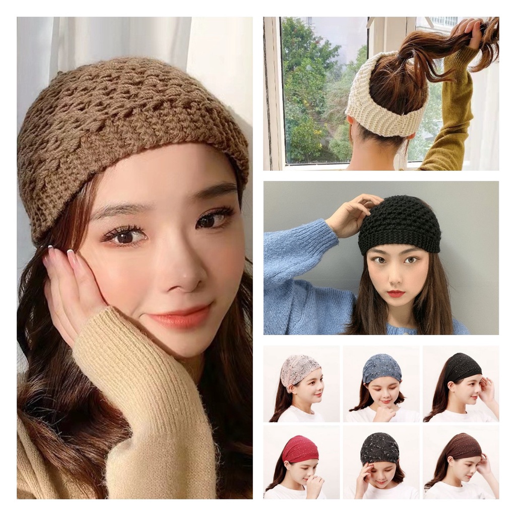 Baru Korea Rajutan Bertepi Lebar Nyaman Hangat Fashion Tutup Kepala Manis Mori Wanita Mencuci Wajah Tekanan Rambut Syal Hiasan Kepala HEADBAND hairband bandana bando