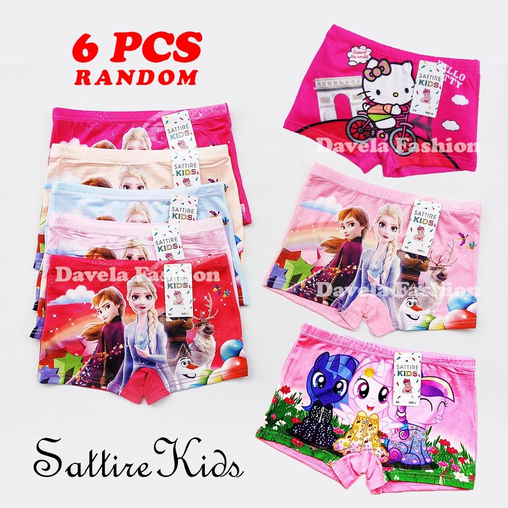 SATTIRE Kids 6 Set Boxer Anak Anak Perempuan &amp; Laki Size M L XL