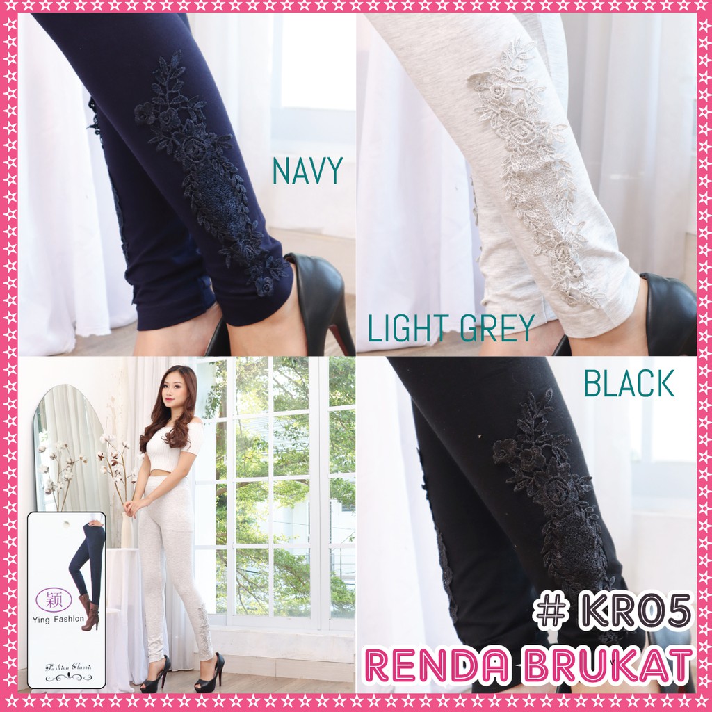 Legging Renda Brukat Wanita KR08 / Legging jumbo wanita / Legging wanita panjang / Legging hitam