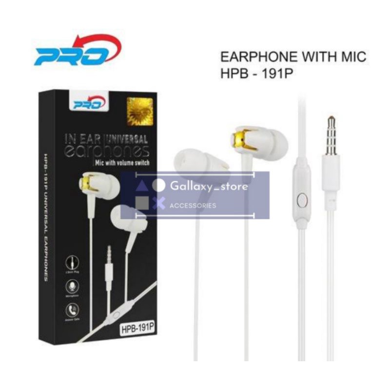 HEADSET PRO HPB ‐ 18P 191P 192P HANDSFREE EARPHONE MEGA BASS STEREO