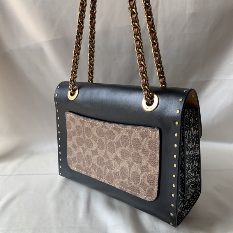 Coach Parker with Rivets and Snakeskin Shoulder Bag (29416)