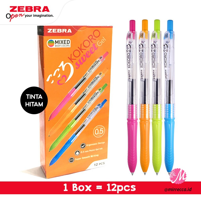 Jual 1 KOTAK ISI 12PCS 0.5 ZEBRA KOKORO SWEET BLACK GEL INK PEN MIXED