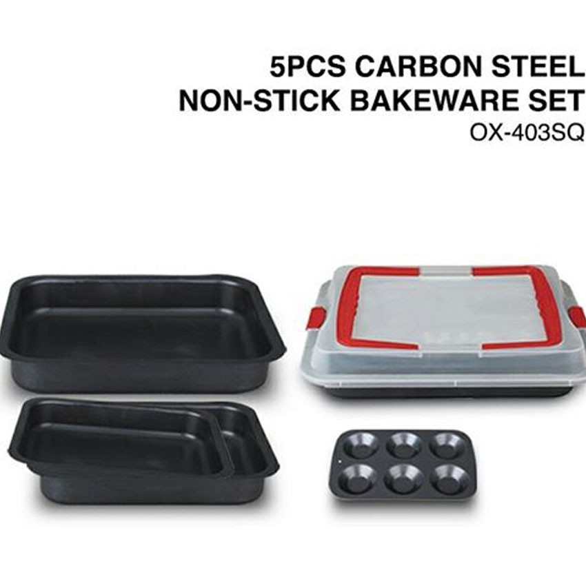 Oxone OX-403SQ 5Pcs Loaf Pan Set Carbon Steel Non-stick Bakeware Set Loyang Oven Baki Tahan Panas