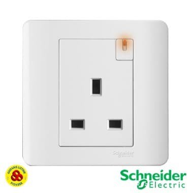 SCHNEIDER STOP KONTAK AC ZENCELO E8415N WE SOCKET 3PIN WHITE WITH NEON