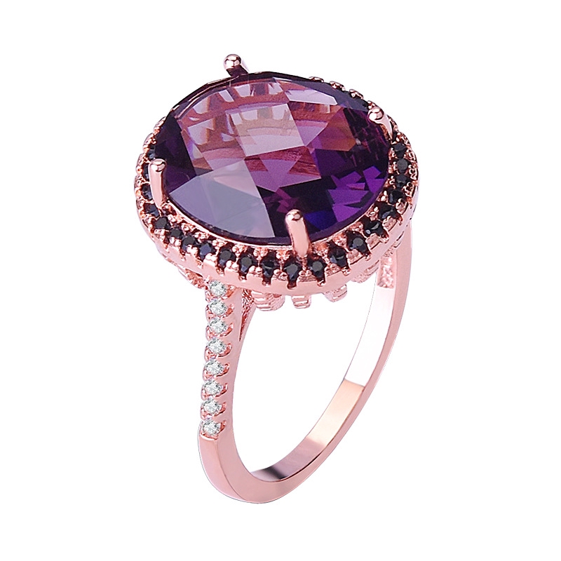 Kreatif Rose Emas Berlapis Hias Hitam Zircon Cincin Pertunangan