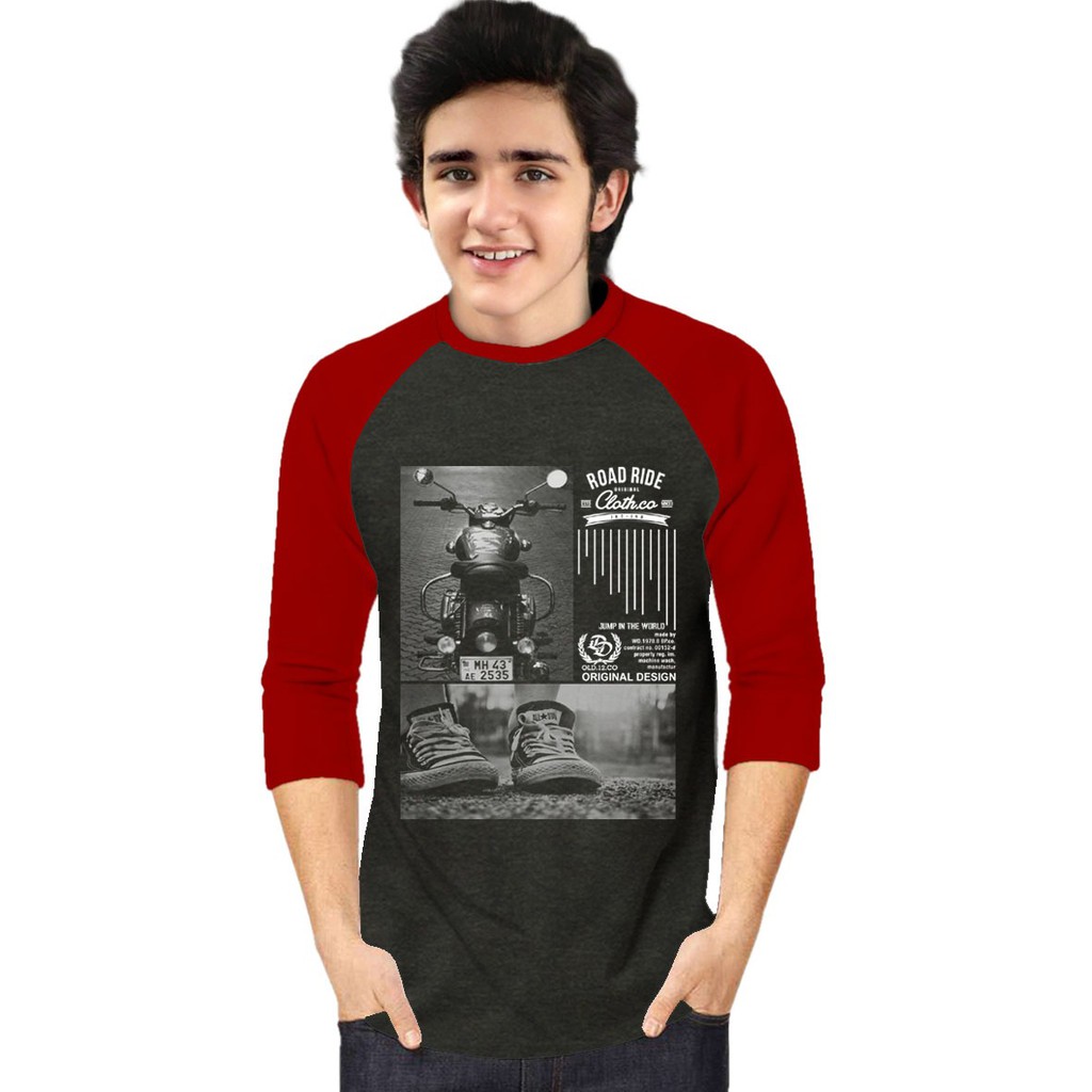 Kaos Raglan (ROAD RIDE)/Kaos Pria Lengan 3/4/ Kaos Pria/ Kaos Cowok/ Kaos Oblong/Misty