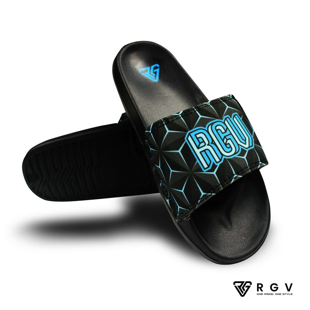 RGV - SANDAL PRIA DAN WANITA SLIDE SLIP ON SENDAL ANTI LICIN RINGAN SELOP 3D GEOMETRY BLUE