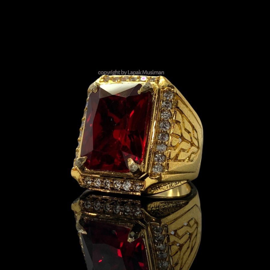 [Bayar di Tempat] Cincin Pria Batu Ruby Siam Rusia Kualitas Terbaik