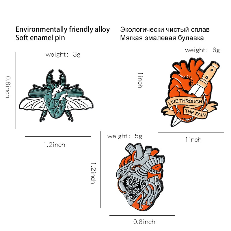 Bros Pin Enamel Bentuk Hati / Pisau / Hati / Serangga 3 Gaya Untuk Hadiah Teman
