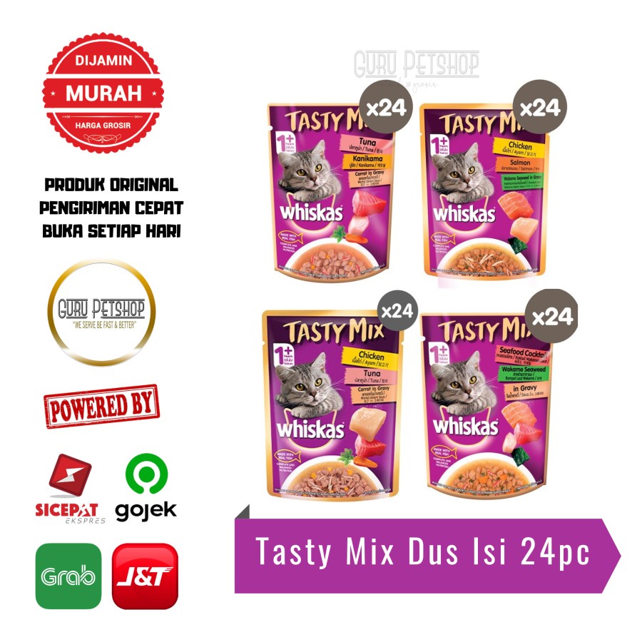 Whiskas Tasty Mix 1 Dus Isi 24 Whiskas Pouch Whiskas Makanan Basah