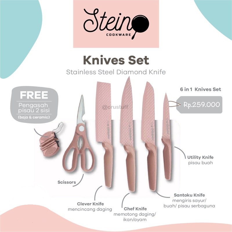 Stein Cookware Diamond Knive Set Pisau 6pcs - Pink