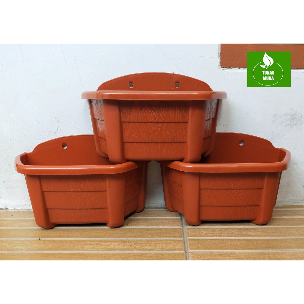 POT BUNGA DINDING MOTIF KAYU 25CM /POT TEMPEL TEMBOK MURAH /POT DINDING KAYU TEBAL