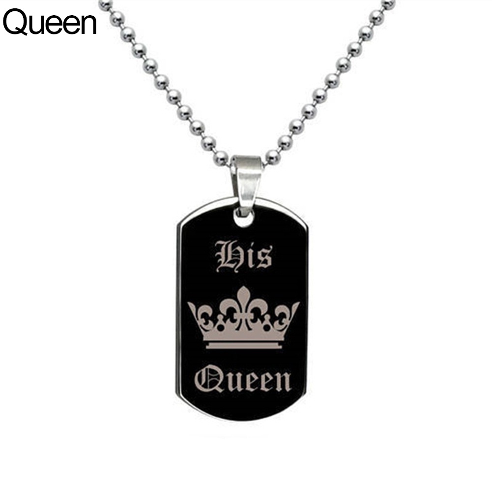 Hu Hu Hu Hu Hu Alat Bantu Pasang Kacamata♡ Kalung Rantai Liontin Dog Tag Motif Tulisan Her King His Queen Untuk Pasanganpriawanita