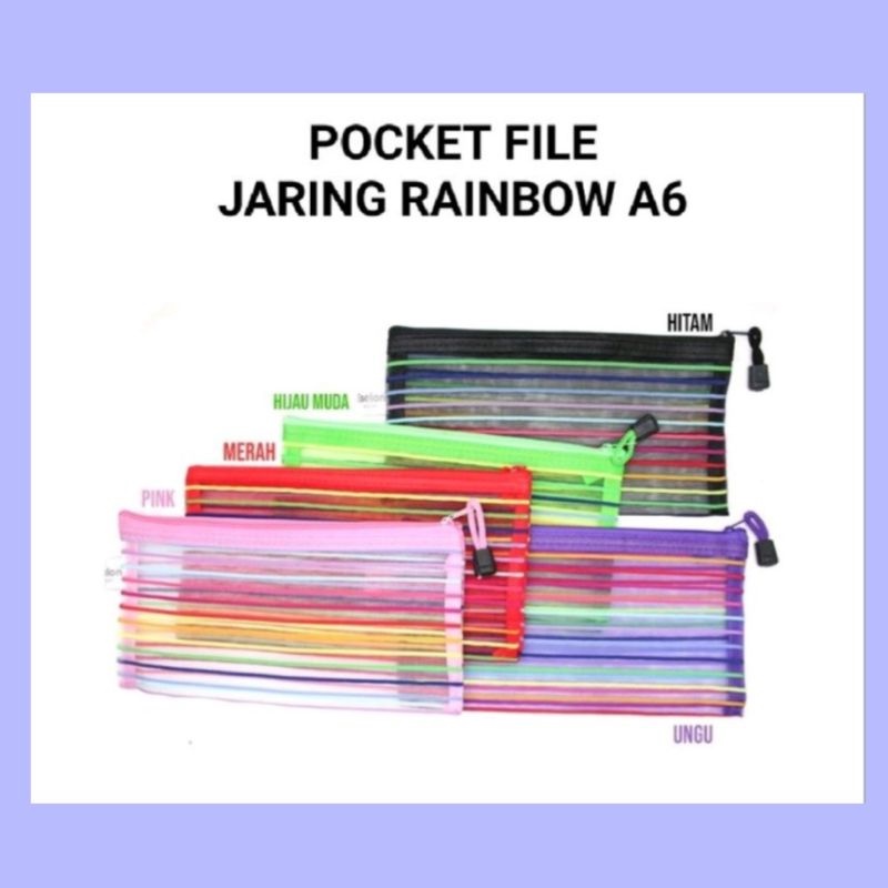 

Map Pocket File Zipper Ukuran A6 Jaring Rainbow