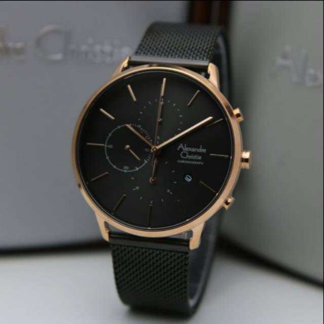 ALEXANDRE CHRISTIE AC6555 BLACK ROSEGOLD PRIA ORIGINAL GARANSI RESMI 1 TAHUN
