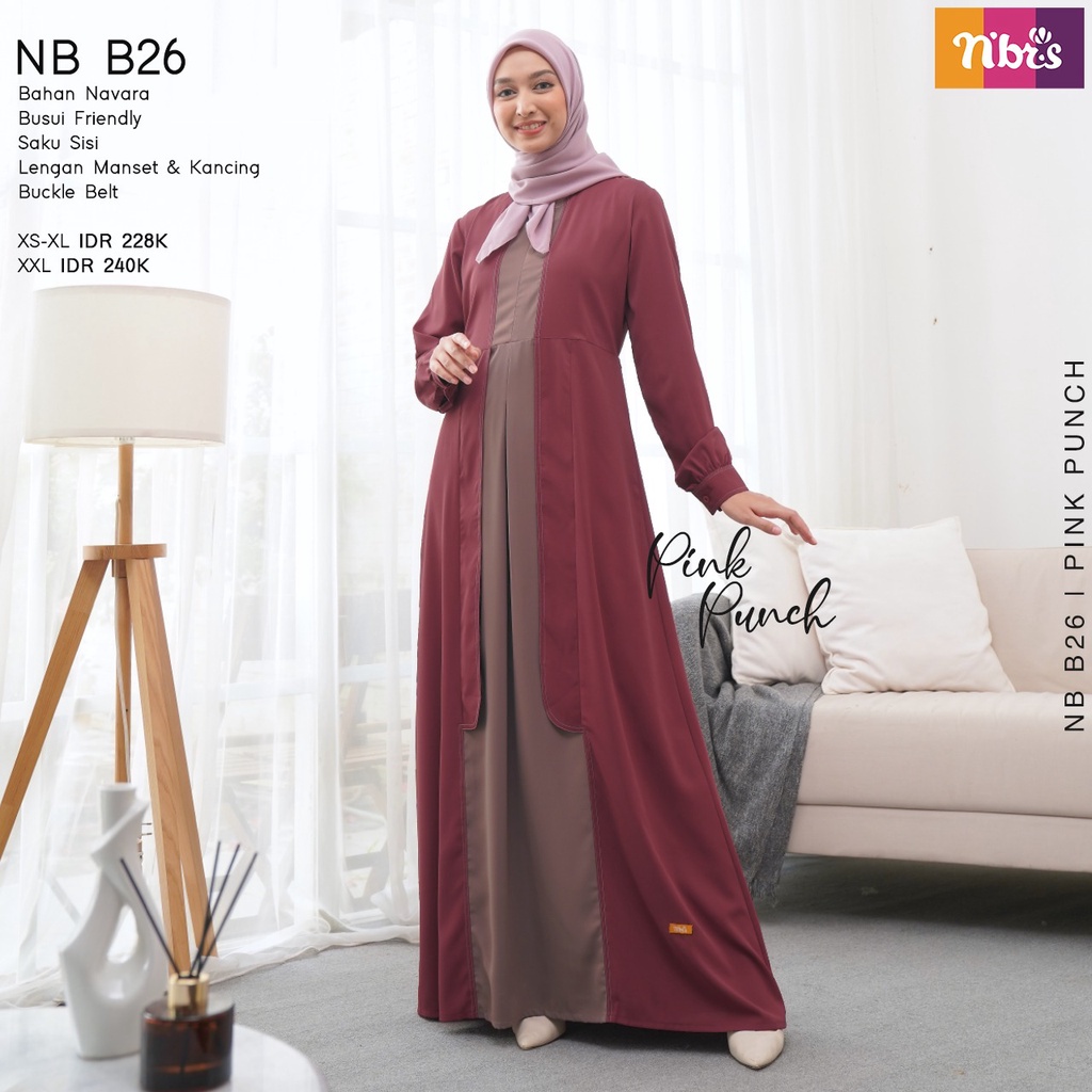 Nibras Gamis NB B26 Bahan Navara Dress Muslimah Kekinian Simple OOTD