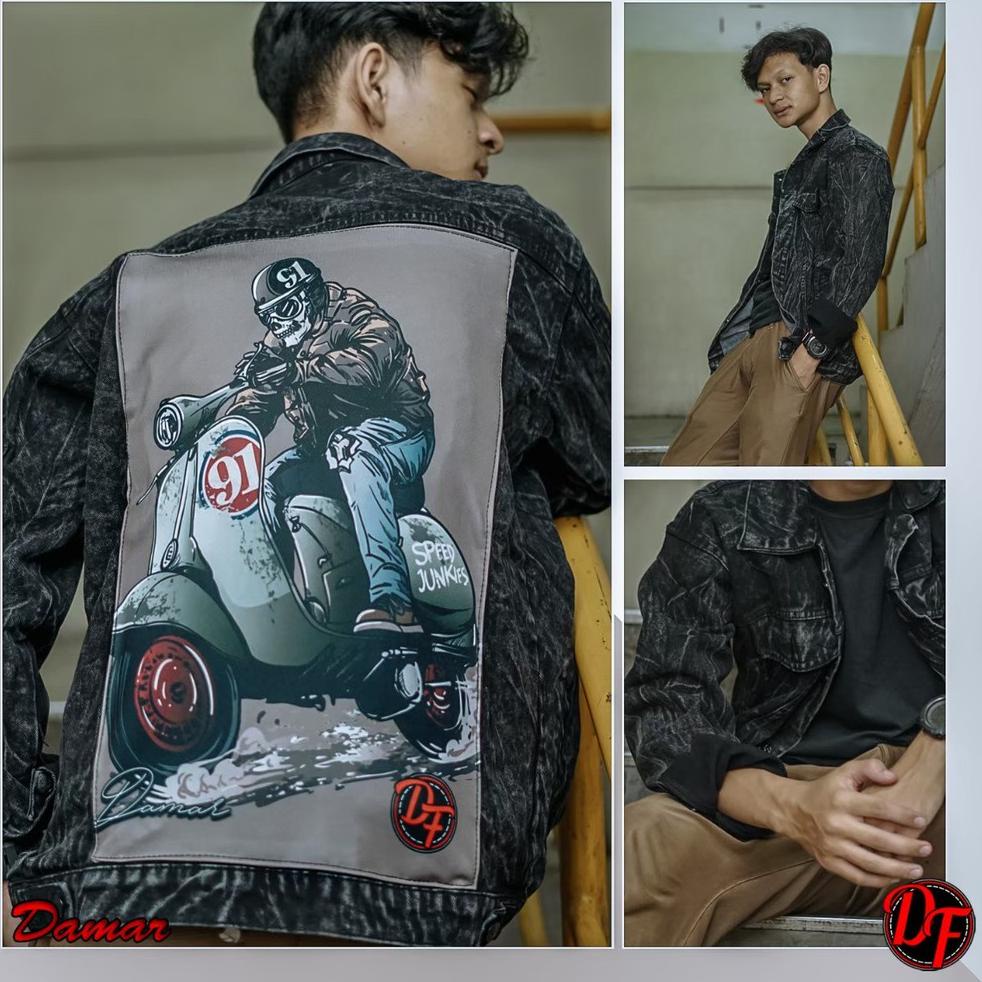 JMB.4736 ‑ Jaket jeans printing pria gambar belakang/Jaket jeans pria distro original2021 keren