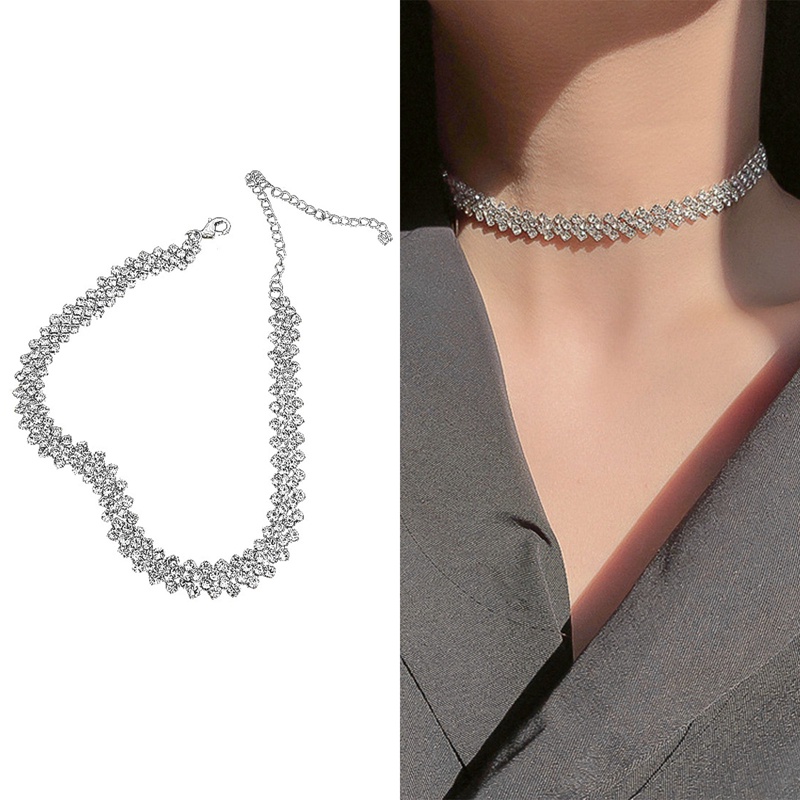 Kalung Choker Kristal Berlian Imitasi Bentuk Geometris Untuk Wanita