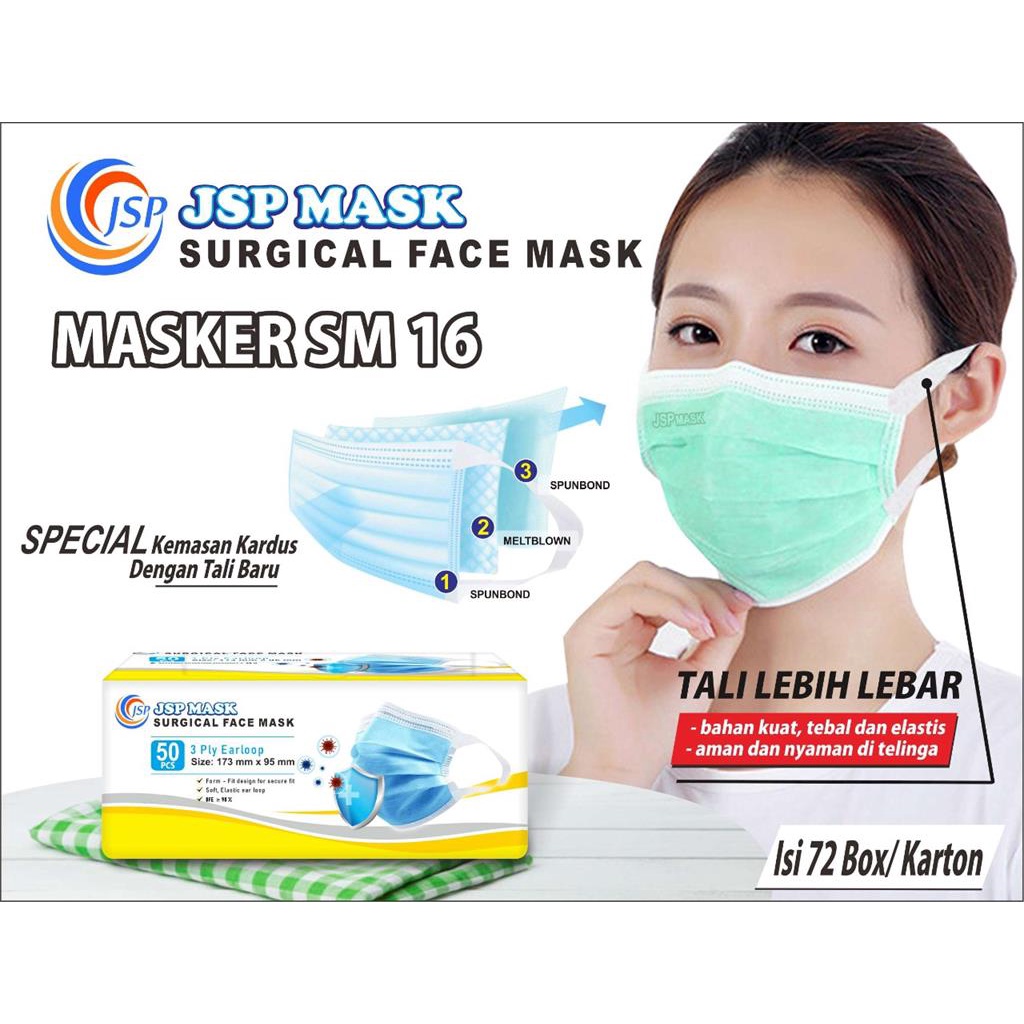 Masker Medis 3PLY/ Masker Medis JSP/ JSP Mask Isi 50Pcs SM16