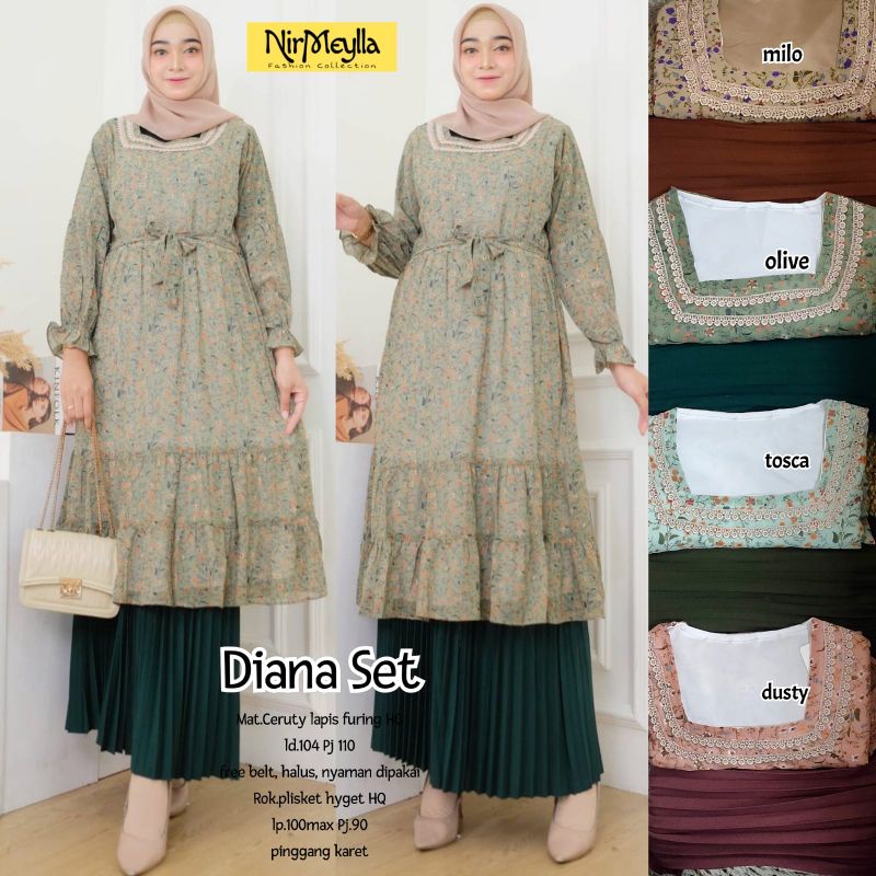 Diana Set By NIRMEYLLA • Setelan Rok Wanita • Atasan Blouse Tunik Rok Skirt Plisket Wanita Muslim Se