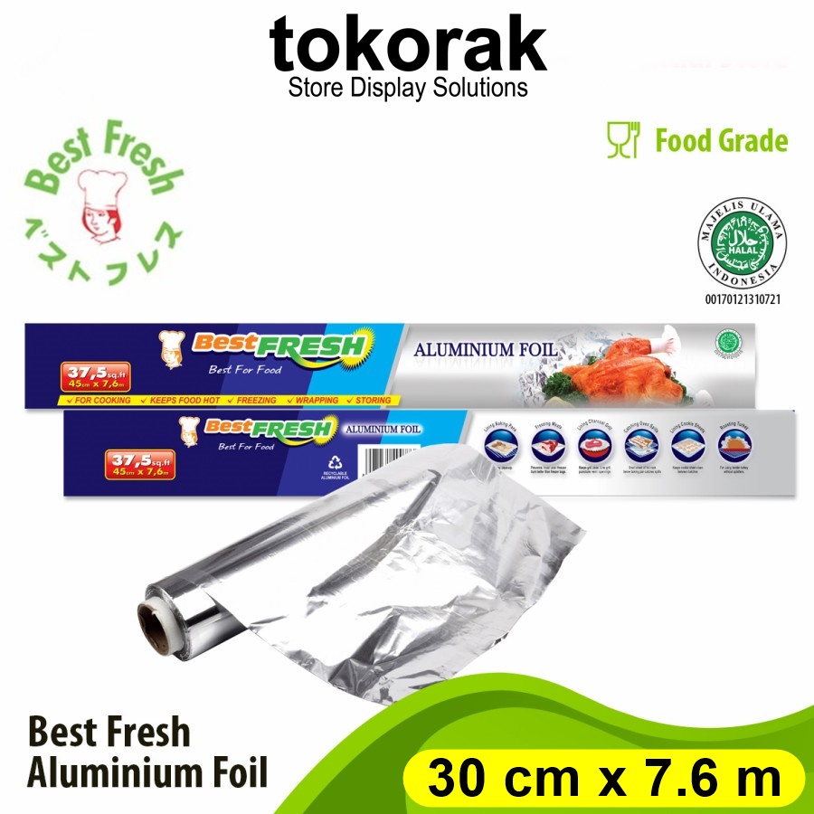 BEST FRESH ALUMINIUM FOIL ROLL 30 CM x 7.6 M BESTFRESH WRAPP FORFOOD