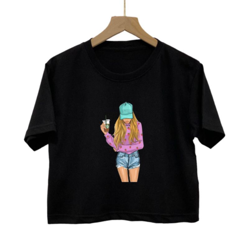 Kaos crop top combed 30s motif girls