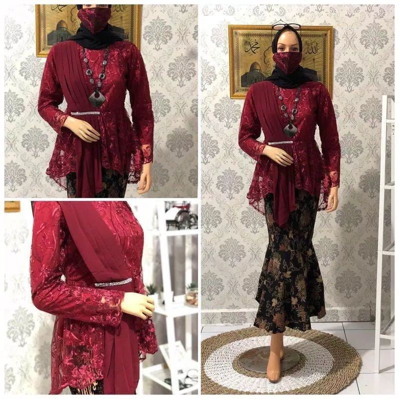 COD √ SETELAN KEBAYA MODERN SELENDANG/KEBAYA WISUDA/KEBAYA BRUKAT/BAJU KEBAYA MODERN/KEBAYA MUSLIM/ATASAN KEBAYA MODERN/ATASAN KEBAYA BRUKAT/AURORA SELENDANG/KEBAYA LAMARAN/KEBAYA AKAD/KEBAYA BY KIRANAOL-Set maroon