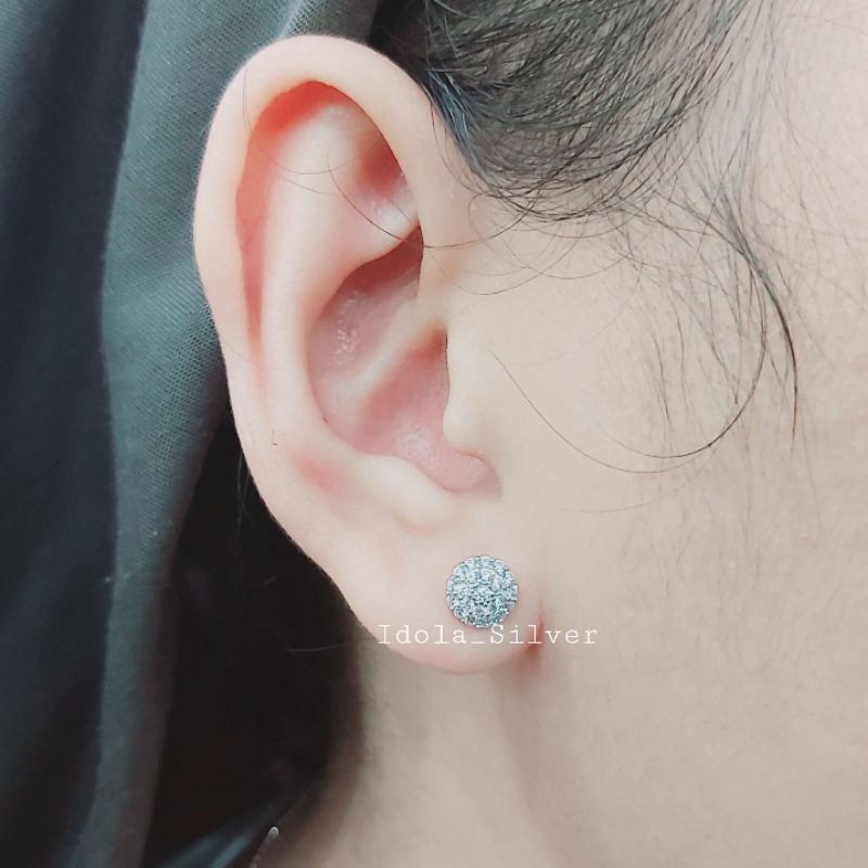 ANTING TUSUK PERAK ASLI SILVER WANITA 925 LAPIS EMAS PUTIH MODEL GIWANG BULAT PERMATA FULL - PERHIASAN PERAK WANITA ASLI