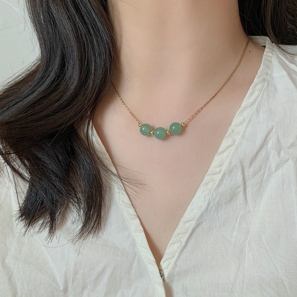 Kalung Rantai Liontin Jasper Gaya Simple Untuk Musim Panas