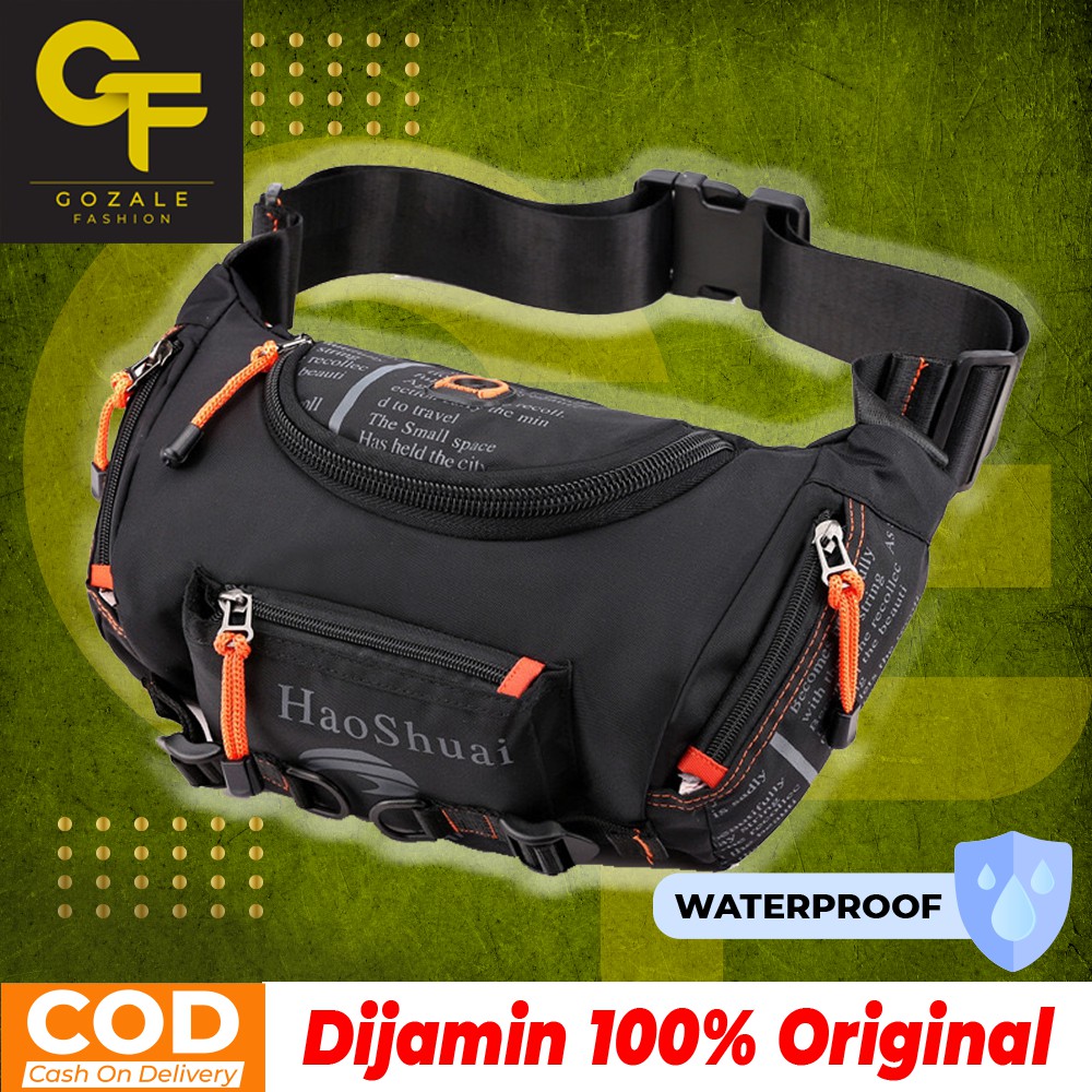 Haoshuai 5130 Waistbag Pria Import Original Waterproof Waist Bag Pria Outdoor - Gozale Fashion