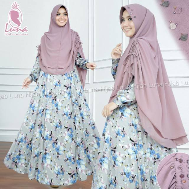 LUNA HIJAB Gamis set butterfly slavina bahan cerruty babydoll premium hias Swarovski original