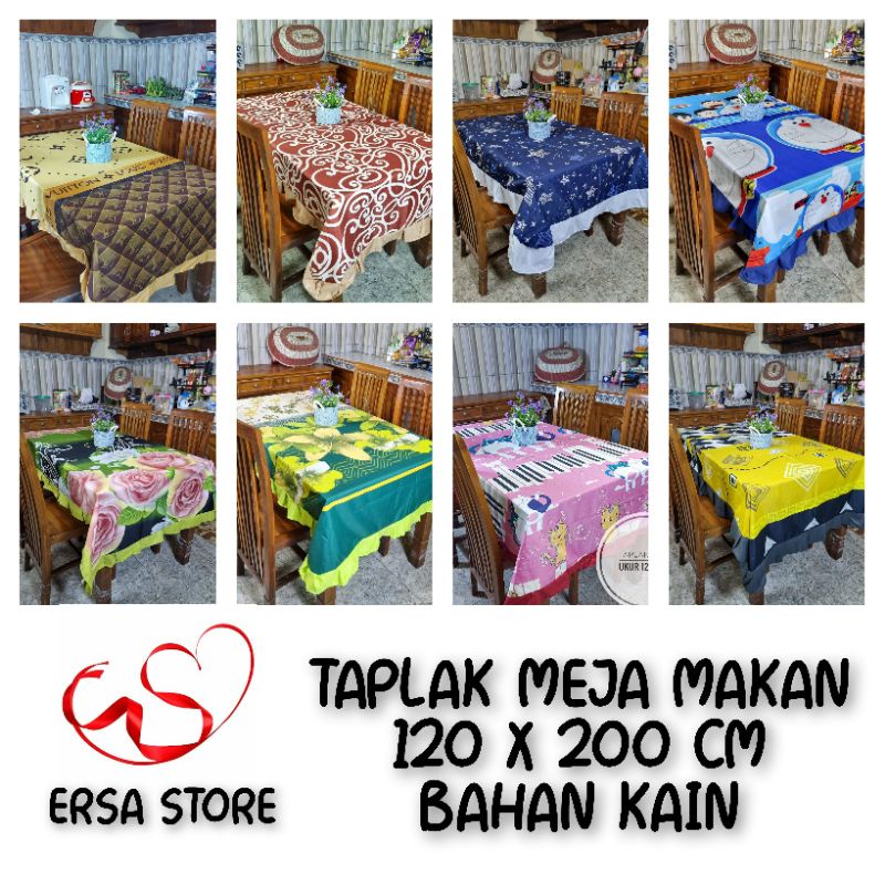 ERSA STORE - TAPLAK MEJA MAKAN KAIN 4 / 6 KURSI SET UKURAN 120 X 200 CM COD GRATIS ONGKIR MOTIF BATI