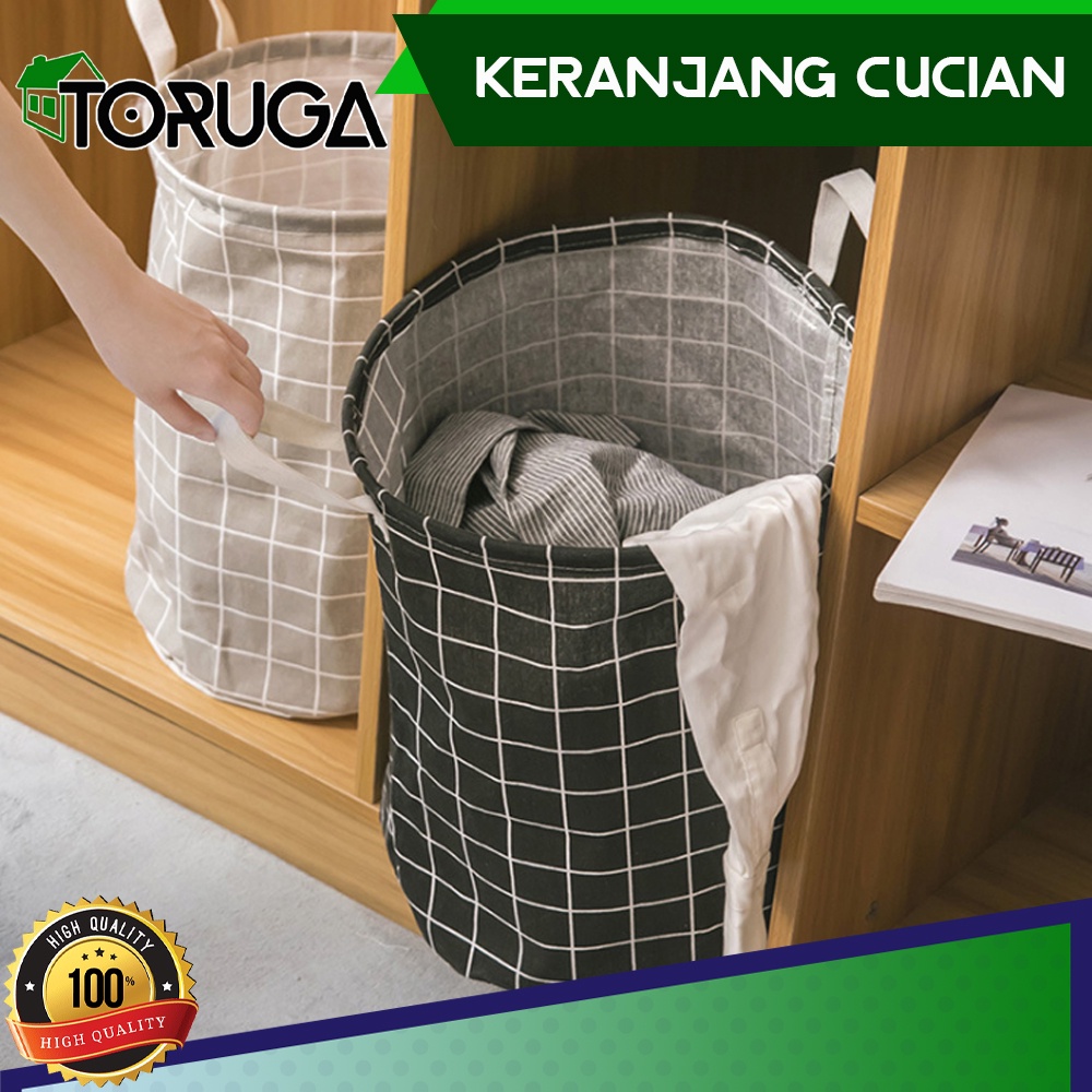 Laundry Bag Keranjang Cucian Baju Tempat Pakaian Kotor Motif Kanvas Besar 45x41Cm