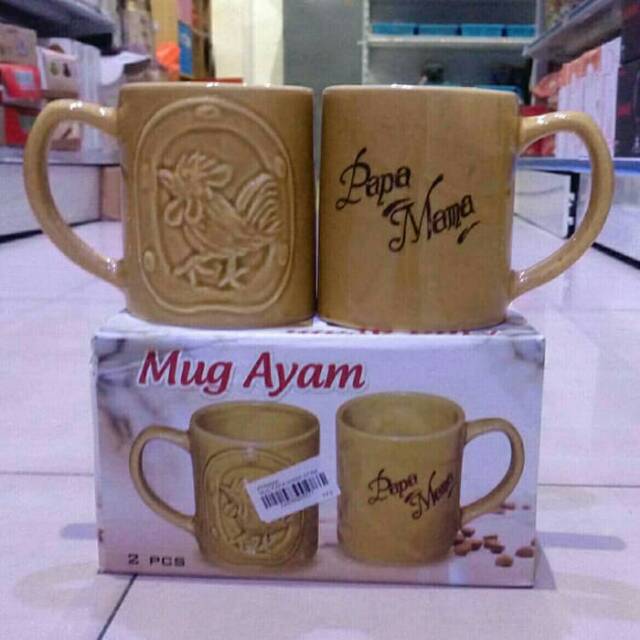 Mug papa mama couple ayam / Gelas papa mama couple ayam set 2 pcs