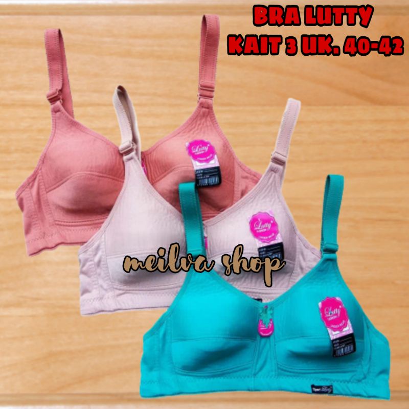 BH Sport( JUMBO )Lutty Kancing 3 | Bra Tanpa Busa Tanpa Kawat Kait 3