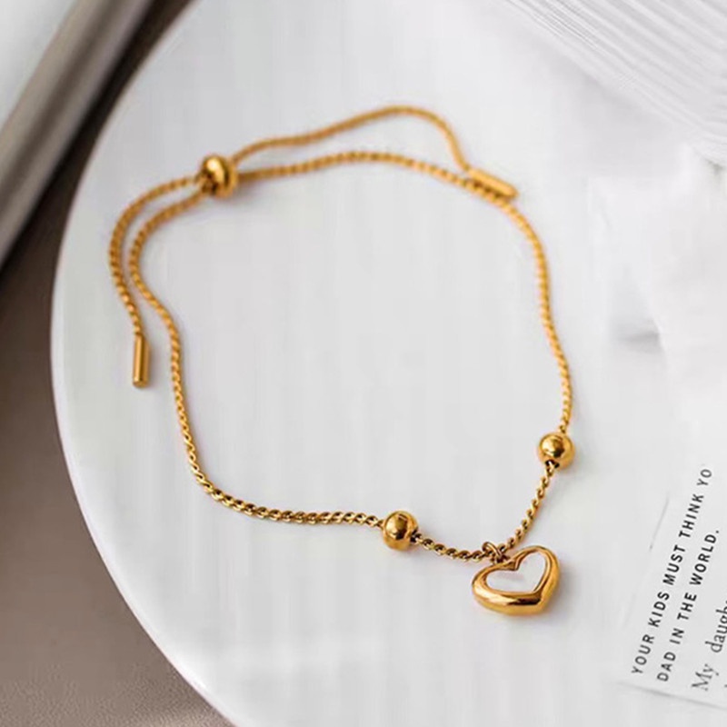 Gelang Titanium Serut Fritillary Hati Wanita Anti Karat Perhiasan Emas 18k Korea-gold