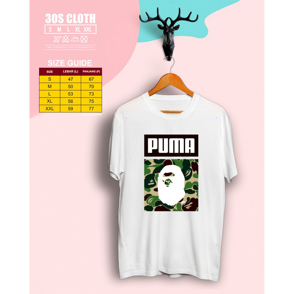Kaos Putih Pria Wanita Bape Camo x Puma P1277