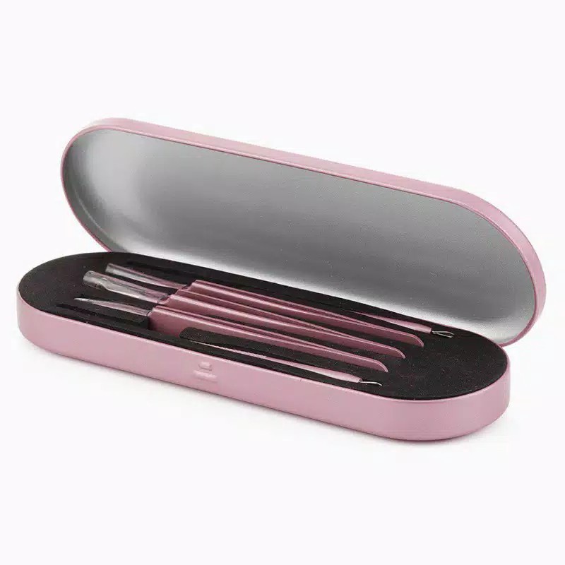 Pinset Jerawat Komedo Set Bahan Stainless Steel Kualitas Tinggi Pink