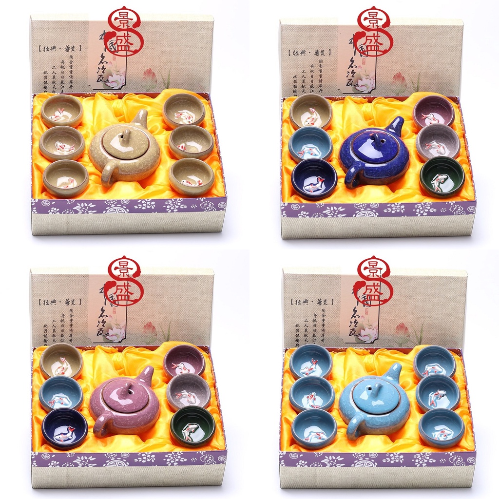 [VAES] HAMPERS CHINESE TEA SET 5/7 PCS Parsel Set Teh Cangkir Teko Ikan Keramik Hadiah Kado Pernikah