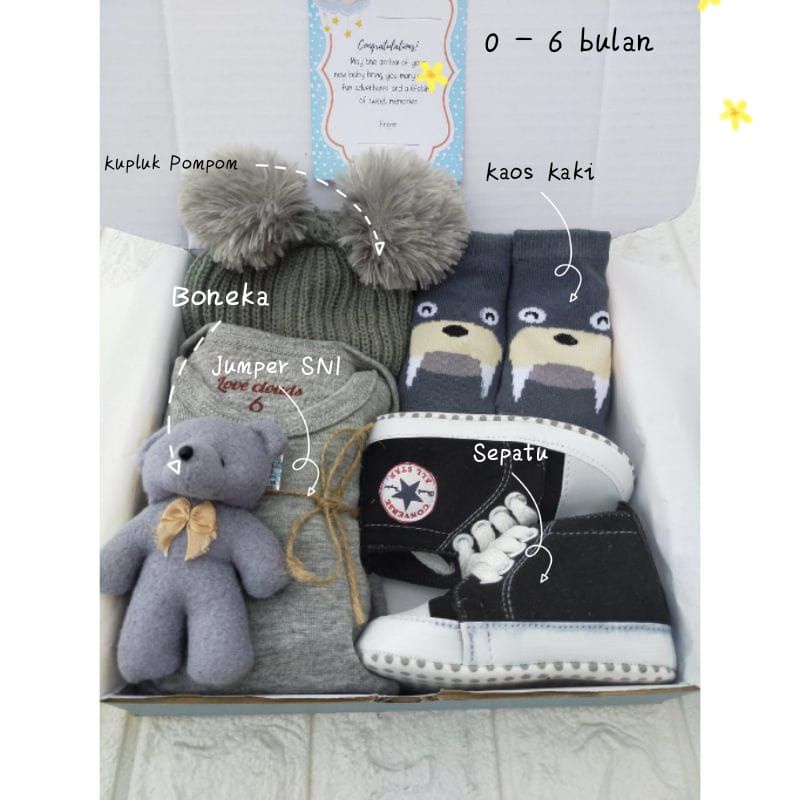 Hampers Bayi Newborn Baby Gift Set Unisex Kado Kelahiran Parcel Bayi Laki-laki Perempuan-Premium Abu