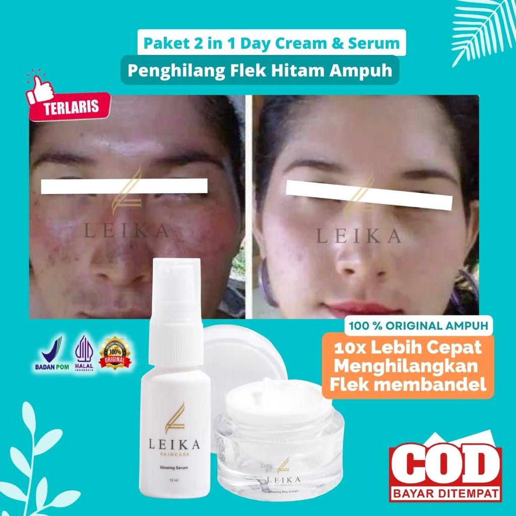 Paket 2in1 Day Cream & Serum Leika Skincare Menghilangkan Flek Hitam diwajah BPOM Memudarkan Flek Te